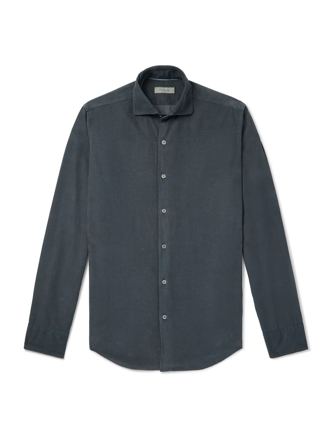 Canali Slim-fit Garment-dyed Cotton-corduroy Shirt In Blue