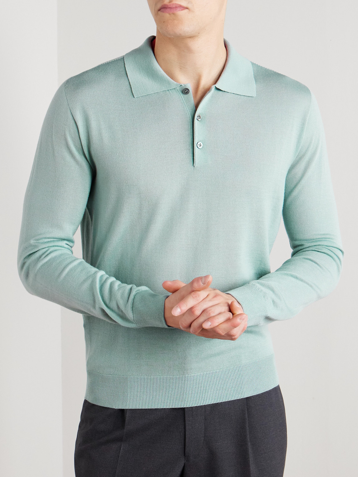 Canali Wool Polo Shirt In Blue