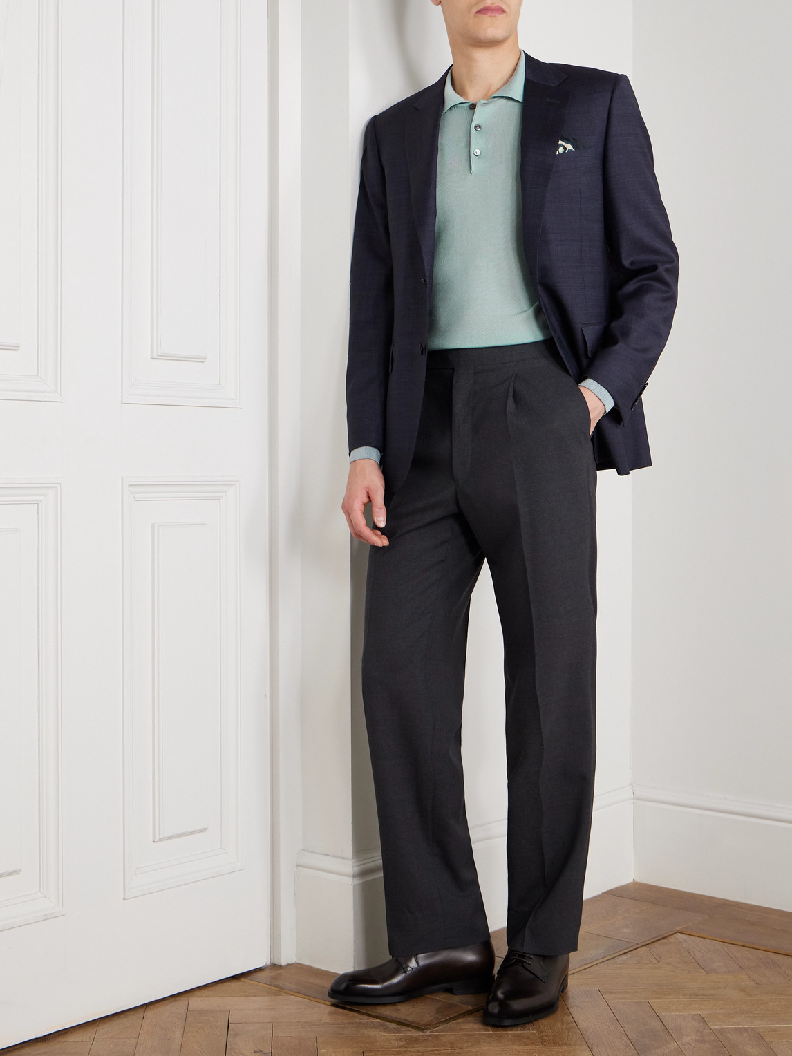 Canali Wool Polo Shirt In Blue