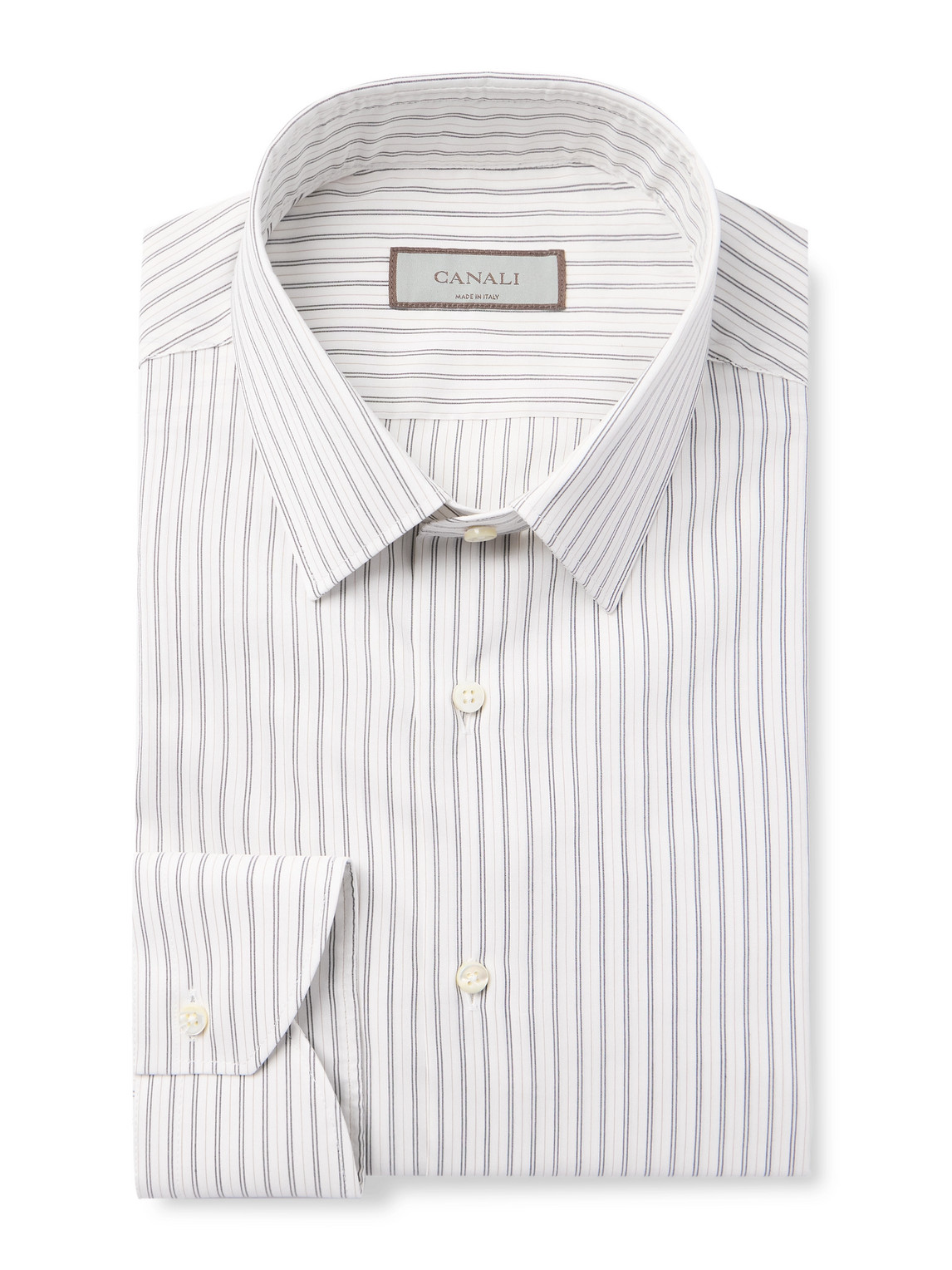 Canali Striped Cotton And Silk-blend Shirt In Gray