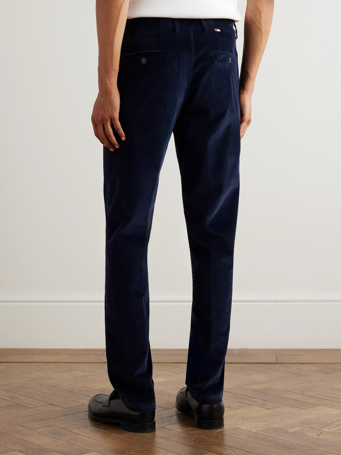 Canali Tapered Garment-dyed Stretch Cotton And Modal-blend Corduroy Trousers In Blue