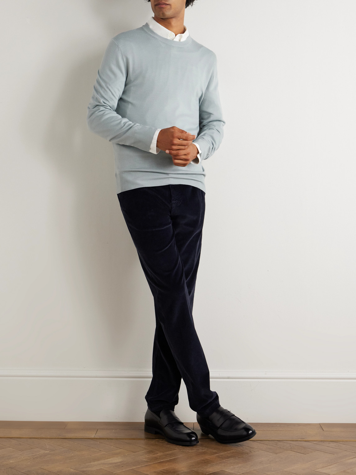 Canali Tapered Garment-dyed Stretch Cotton And Modal-blend Corduroy Trousers In Blue