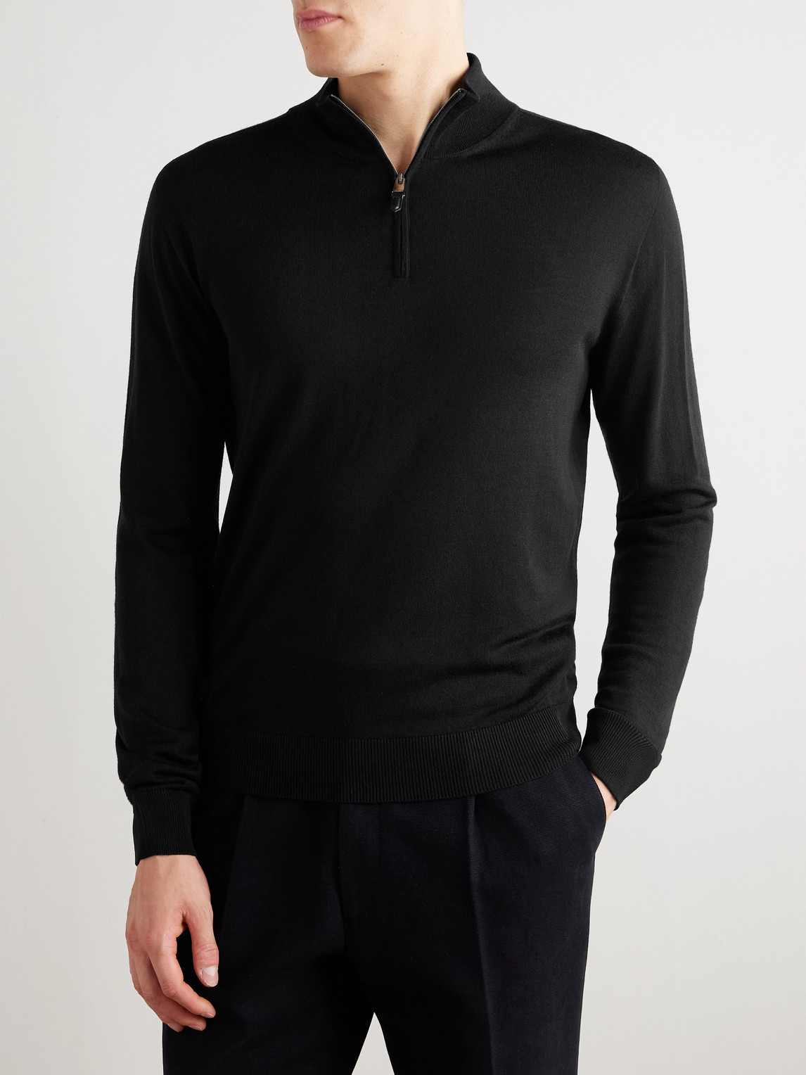 Canali Nuvola Merino Wool Half-zip Sweater In Black