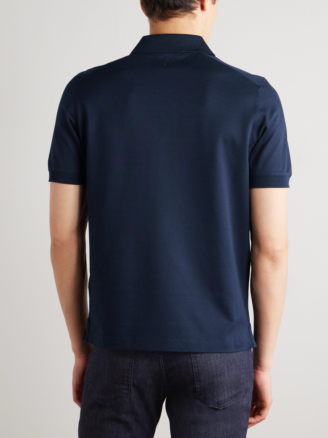 Canali Cotton And Silk-blend Piqué Polo Shirt In Blue