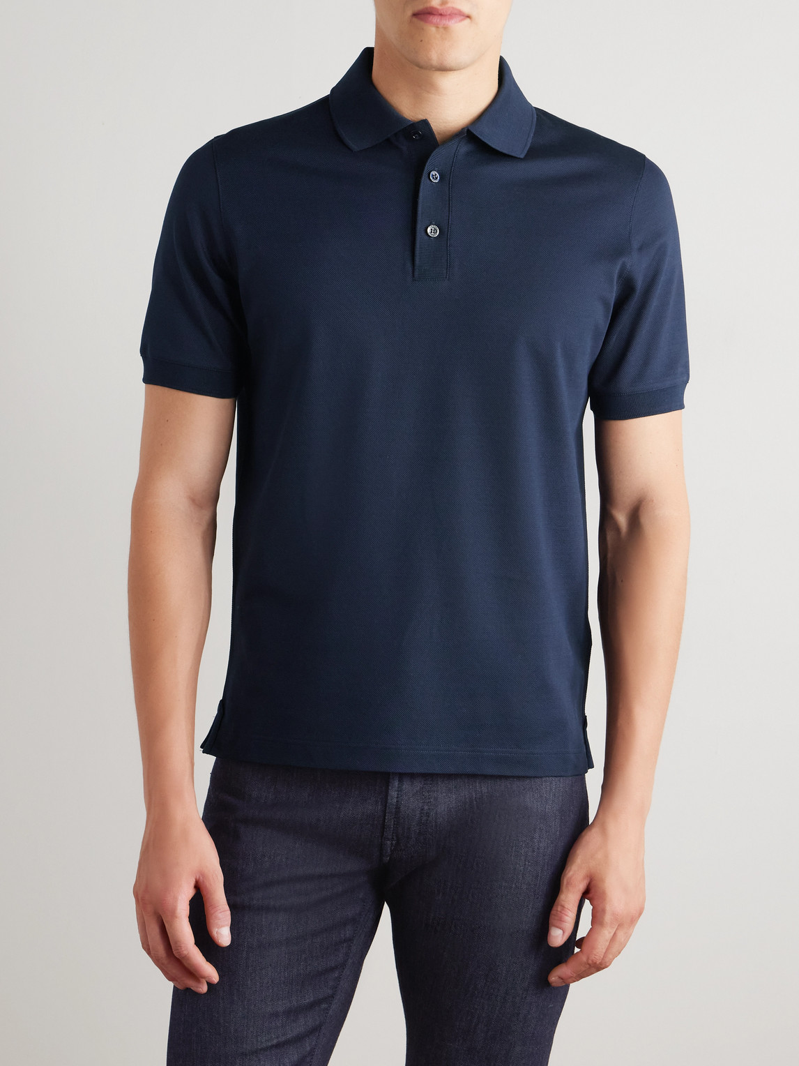 Canali Cotton And Silk-blend Piqué Polo Shirt In Blue