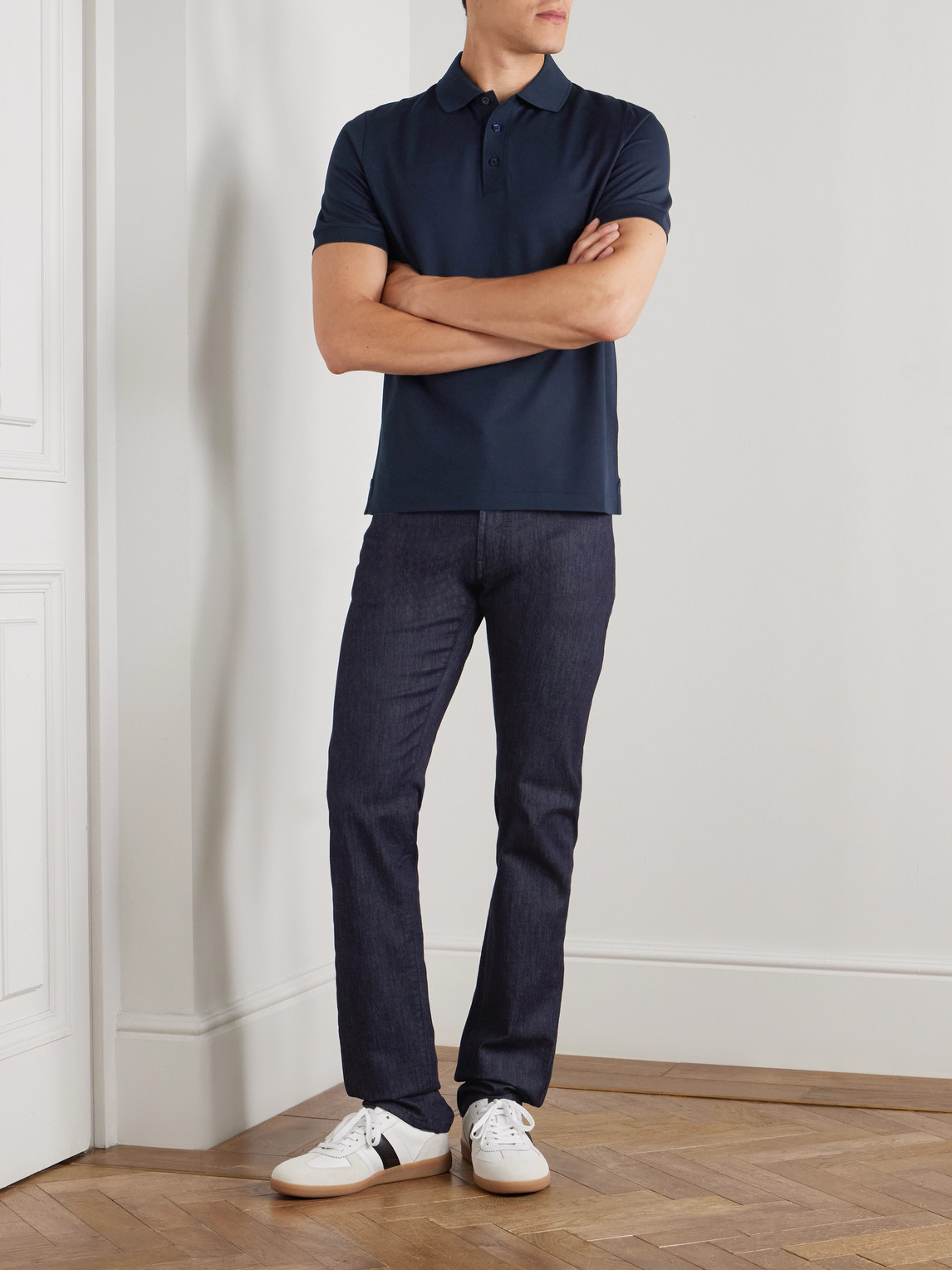 Canali Cotton And Silk-blend Piqué Polo Shirt In Blue