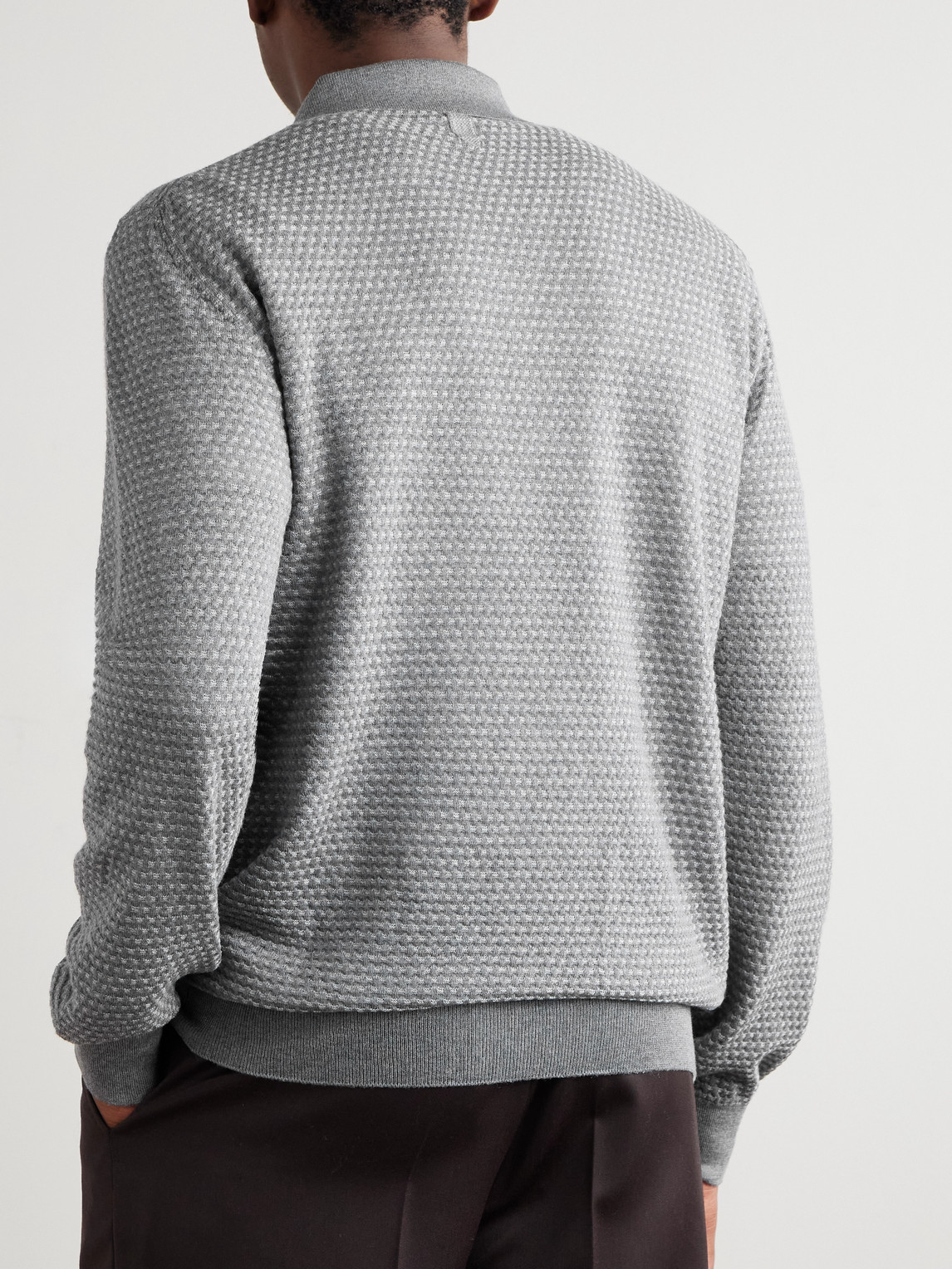 Canali Basketweave Jacquard-knitted Wool Half-zip Polo Shirt In Gray