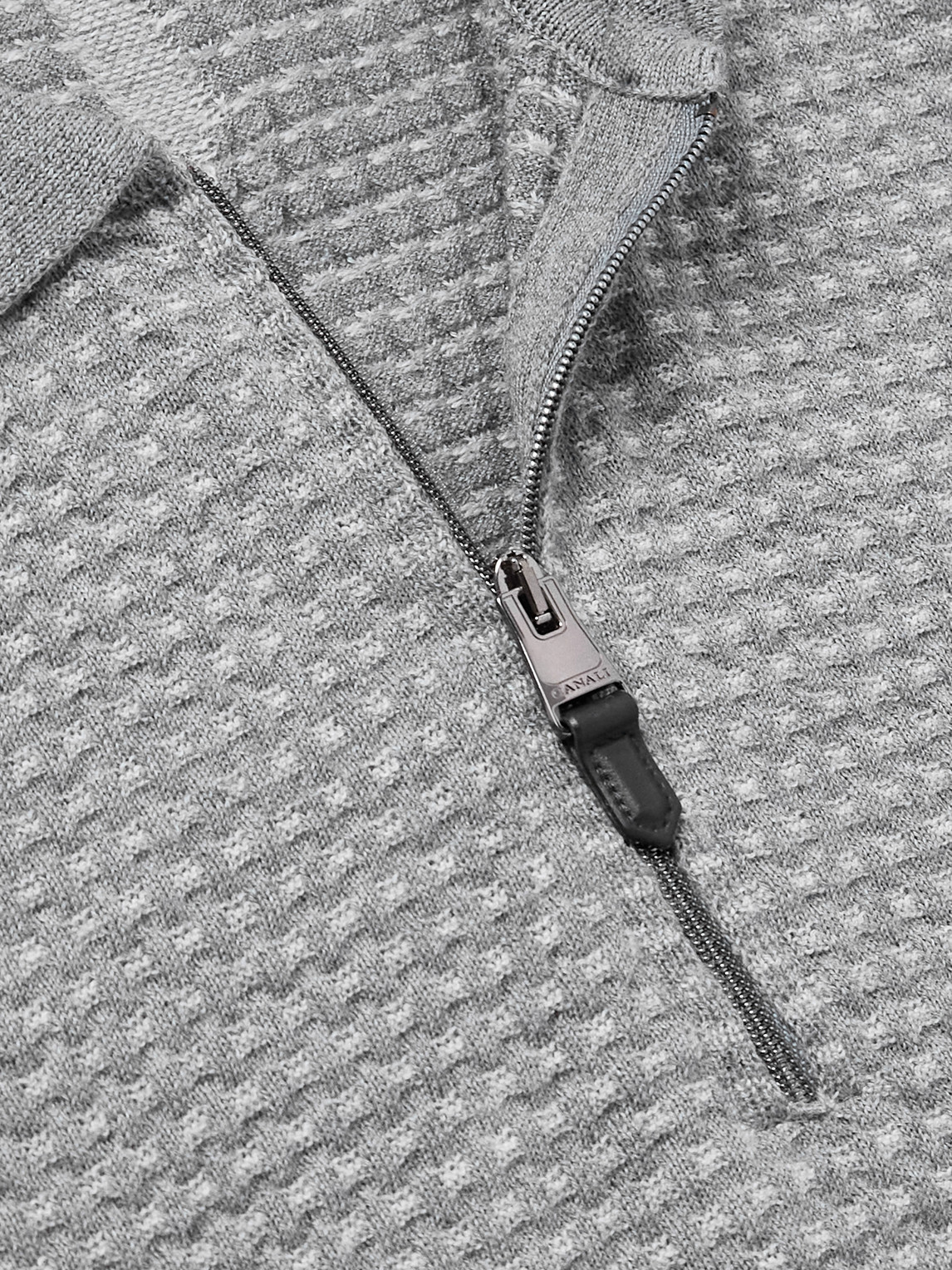 Canali Basketweave Jacquard-knitted Wool Half-zip Polo Shirt In Gray