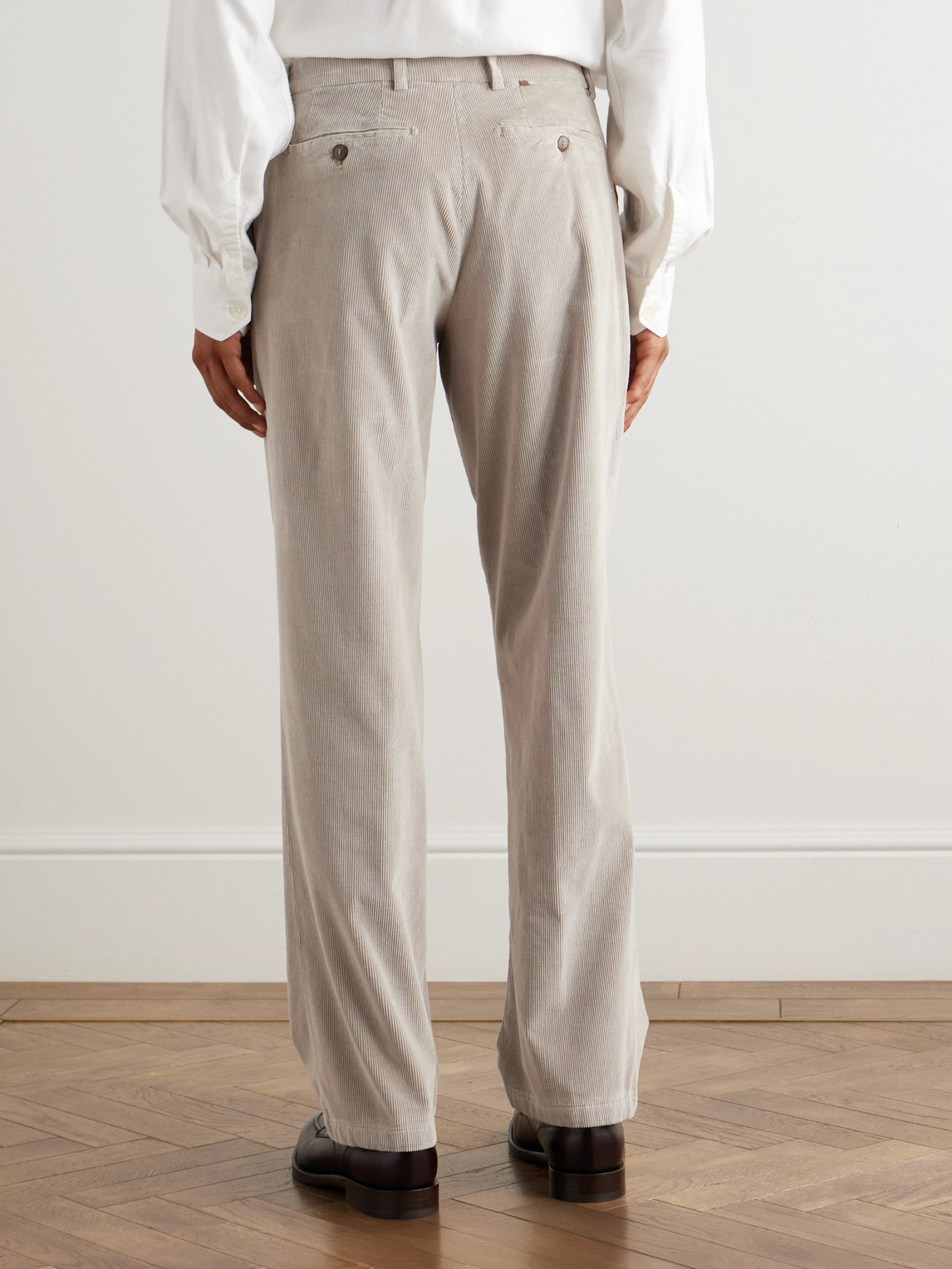 Canali Straight-leg Garment-dyed Stretch Cotton And Modal-blend Corduroy Trousers In Neutral