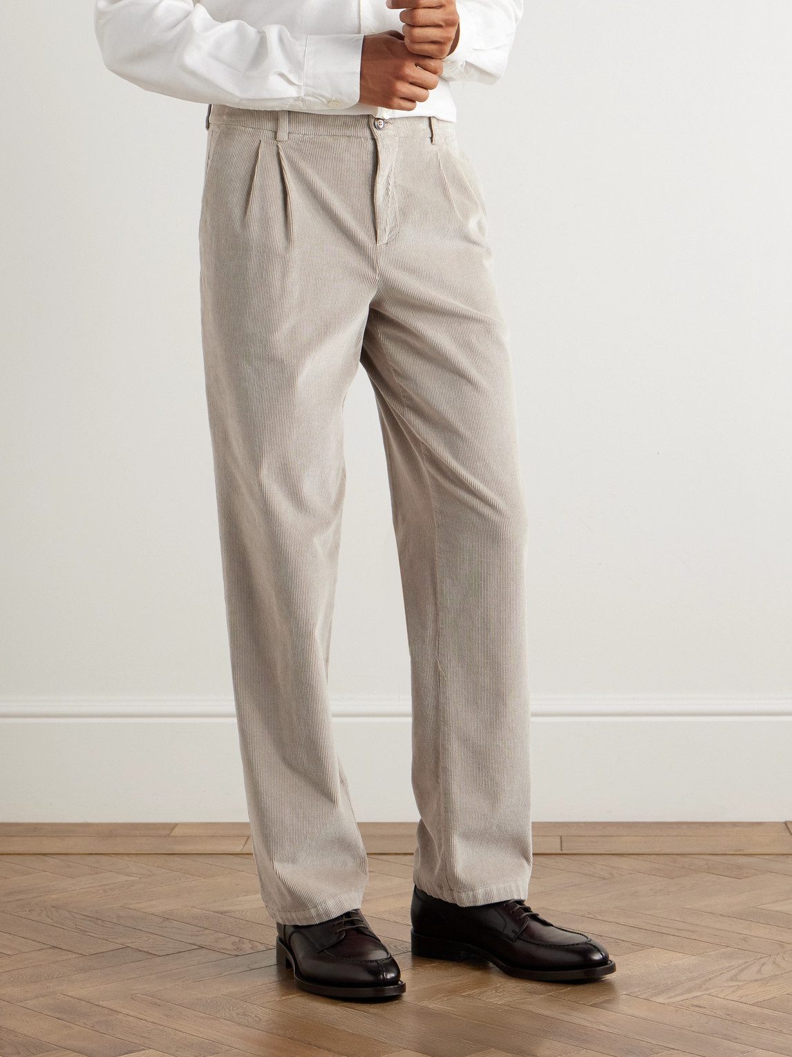 Canali Straight-leg Garment-dyed Stretch Cotton And Modal-blend Corduroy Trousers In Neutral