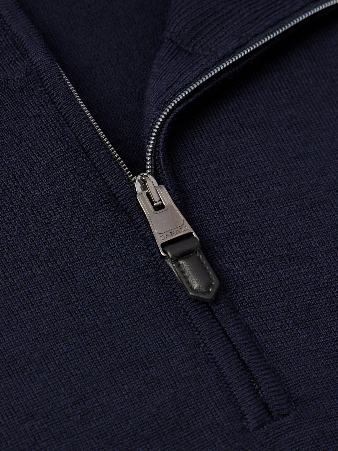 Canali Slim-fit Wool Half-zip Sweater In Blue