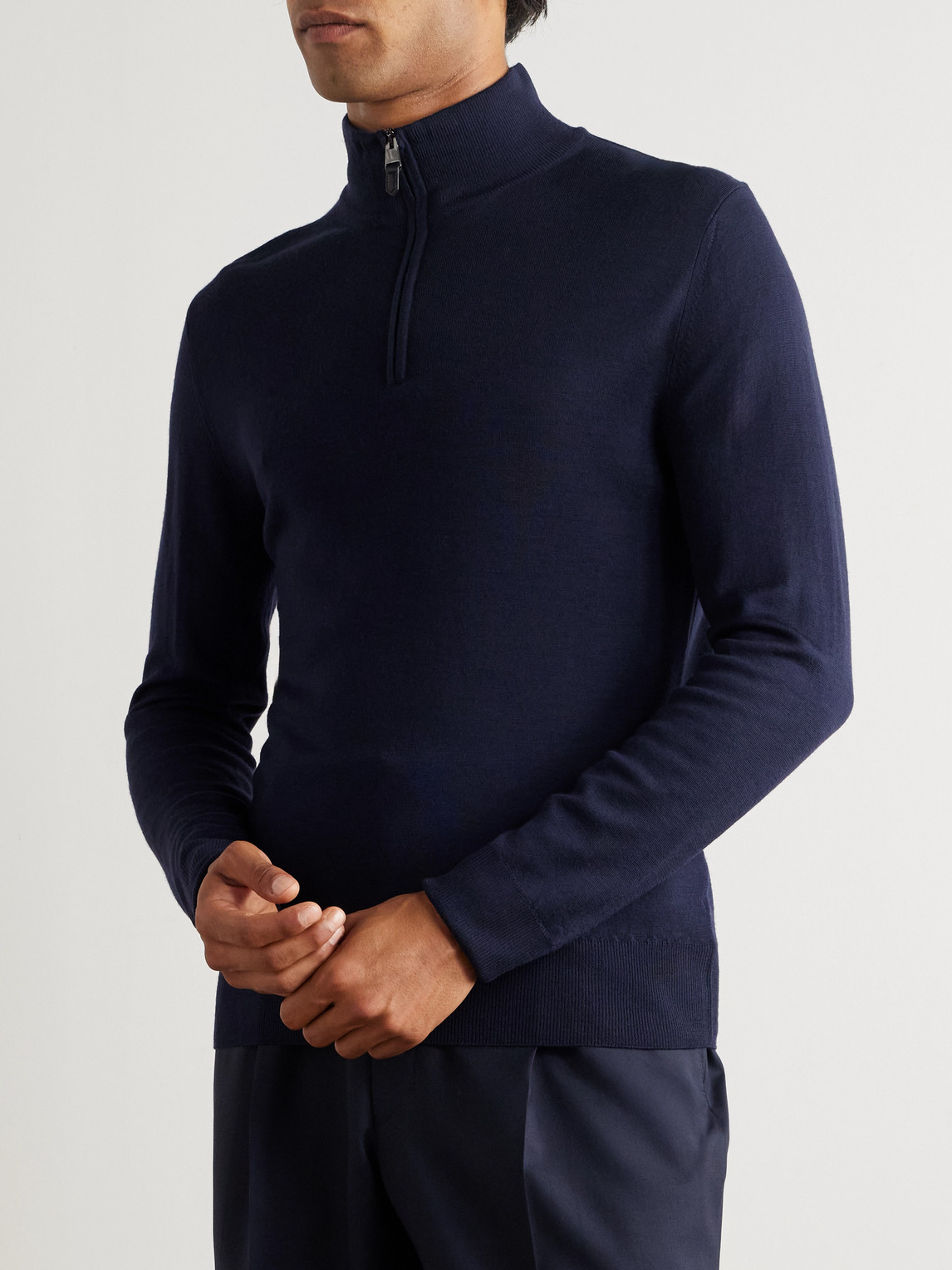 Canali Slim-fit Wool Half-zip Sweater In Blue