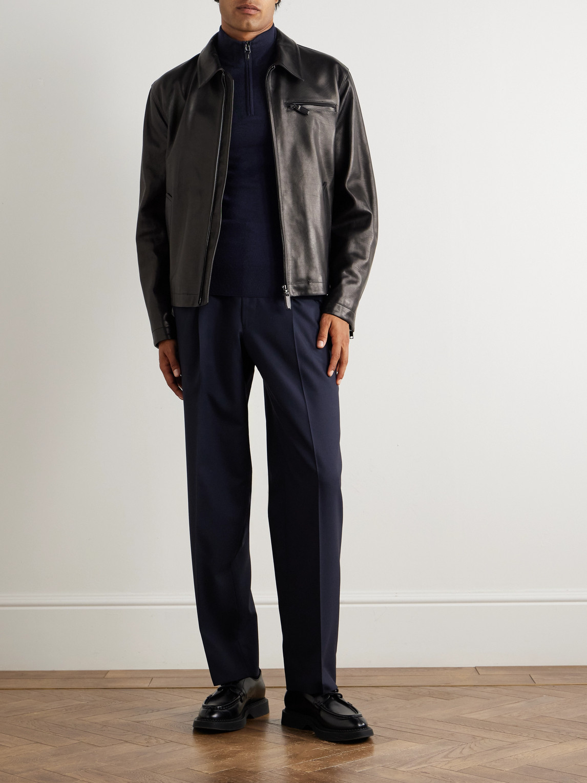 Canali Slim-fit Wool Half-zip Sweater In Blue