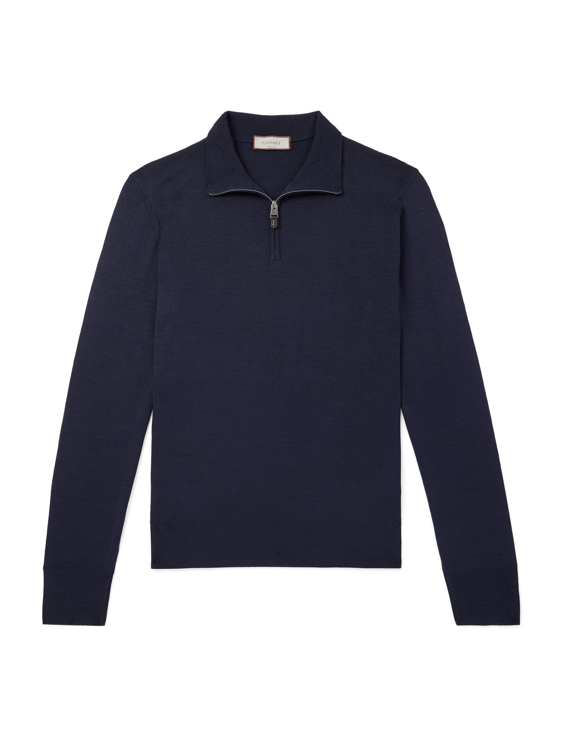 Canali Slim-fit Wool Half-zip Sweater In Blue
