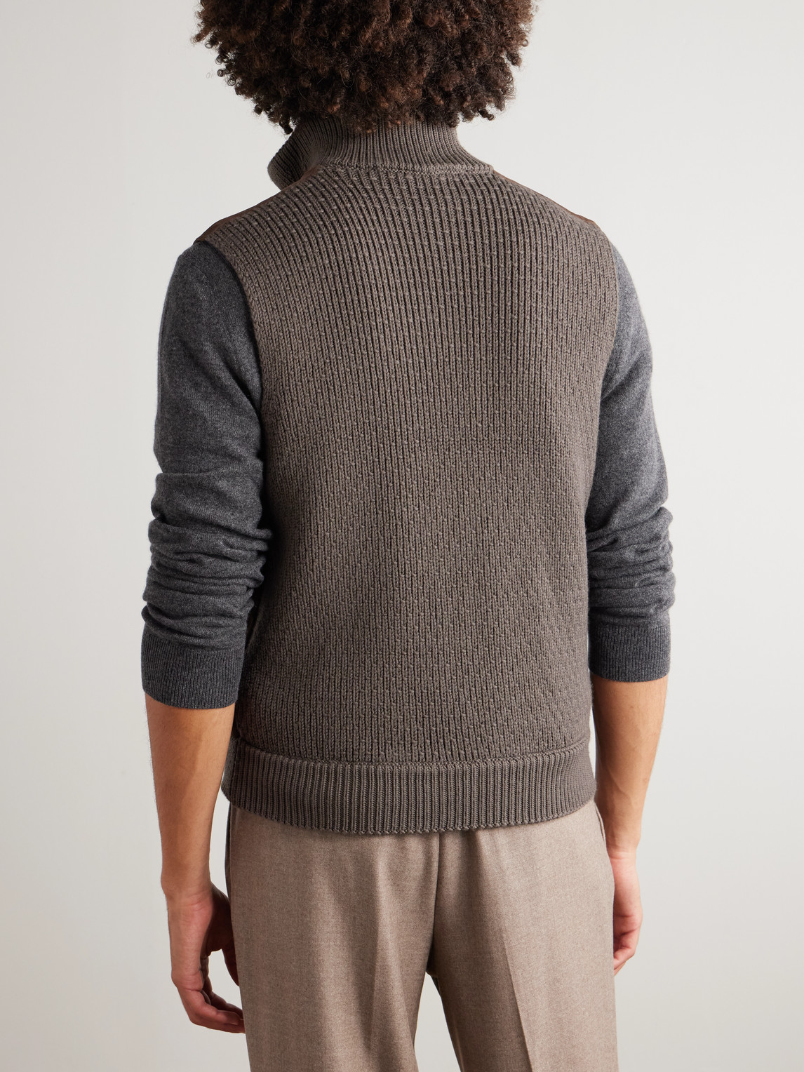 Canali Padded Suede And Ribbed Wool Gilet In Brown