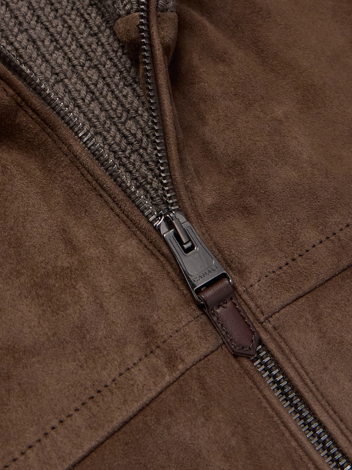 Canali Padded Suede And Ribbed Wool Gilet In Brown