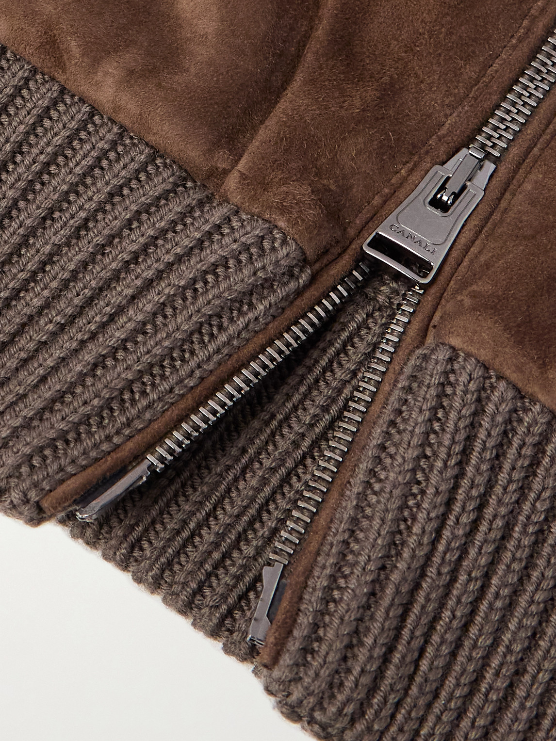 Canali Padded Suede And Ribbed Wool Gilet In Brown