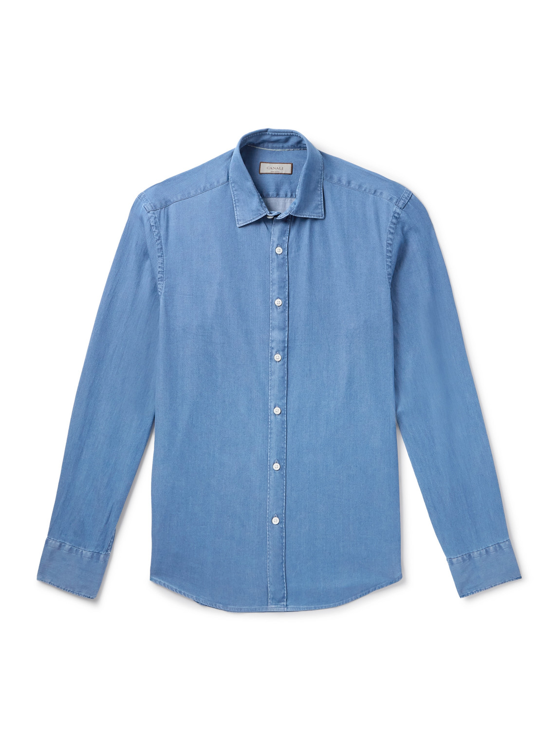 Canali Cotton-blend Chambray Shirt In Blue