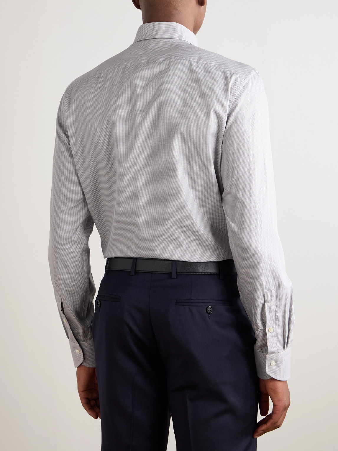 Canali Cutaway-collar Houndstooth Cotton Shirt In Gray