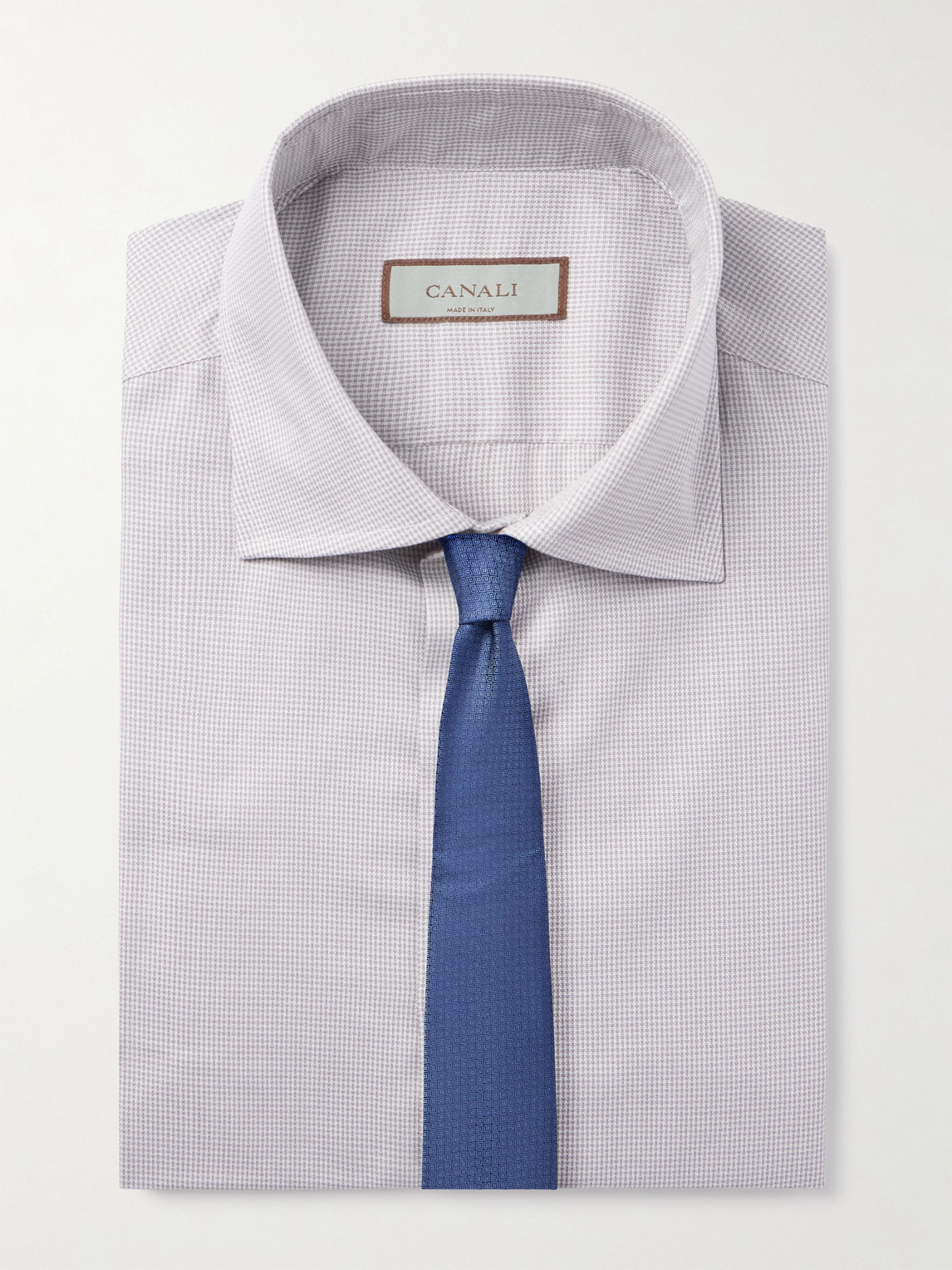Canali Cutaway-collar Houndstooth Cotton Shirt In Gray