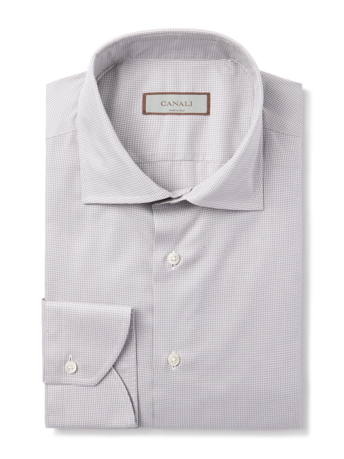 Canali Cutaway-collar Houndstooth Cotton Shirt In Gray
