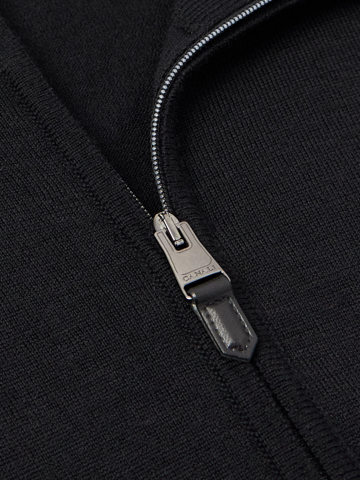 Canali Slim-fit Wool Zip-up Cardigan In Black
