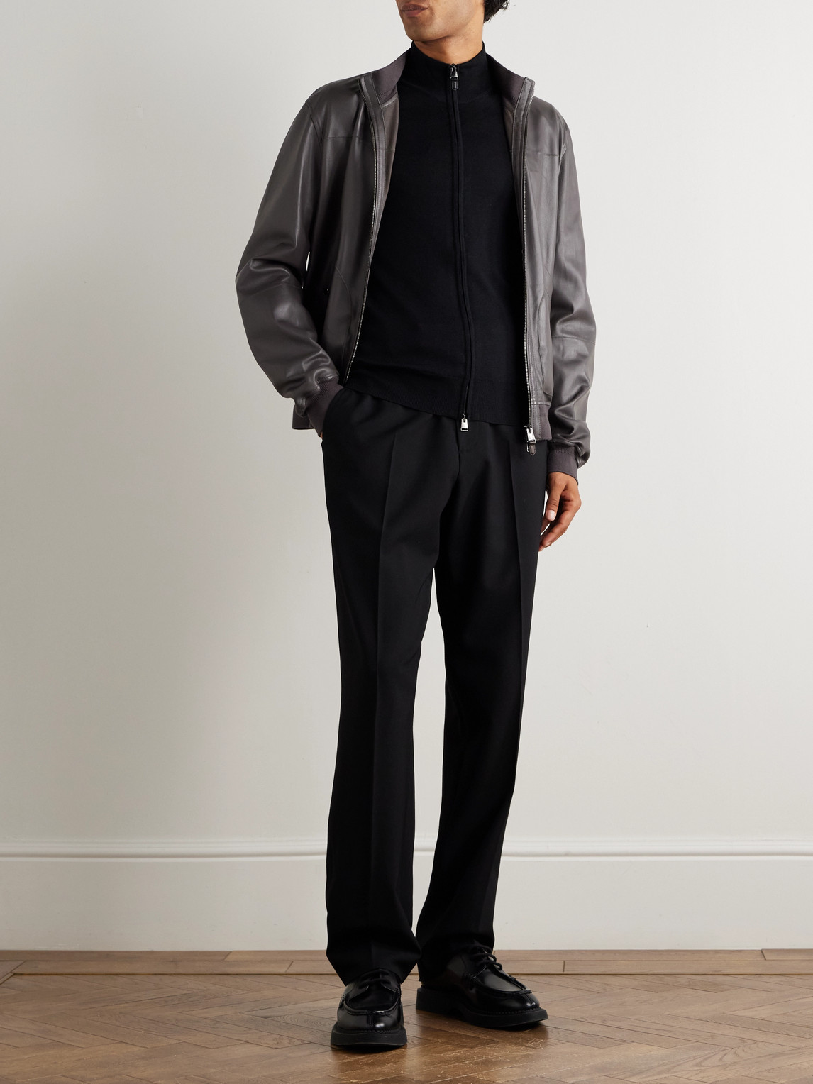Canali Slim-fit Wool Zip-up Cardigan In Black