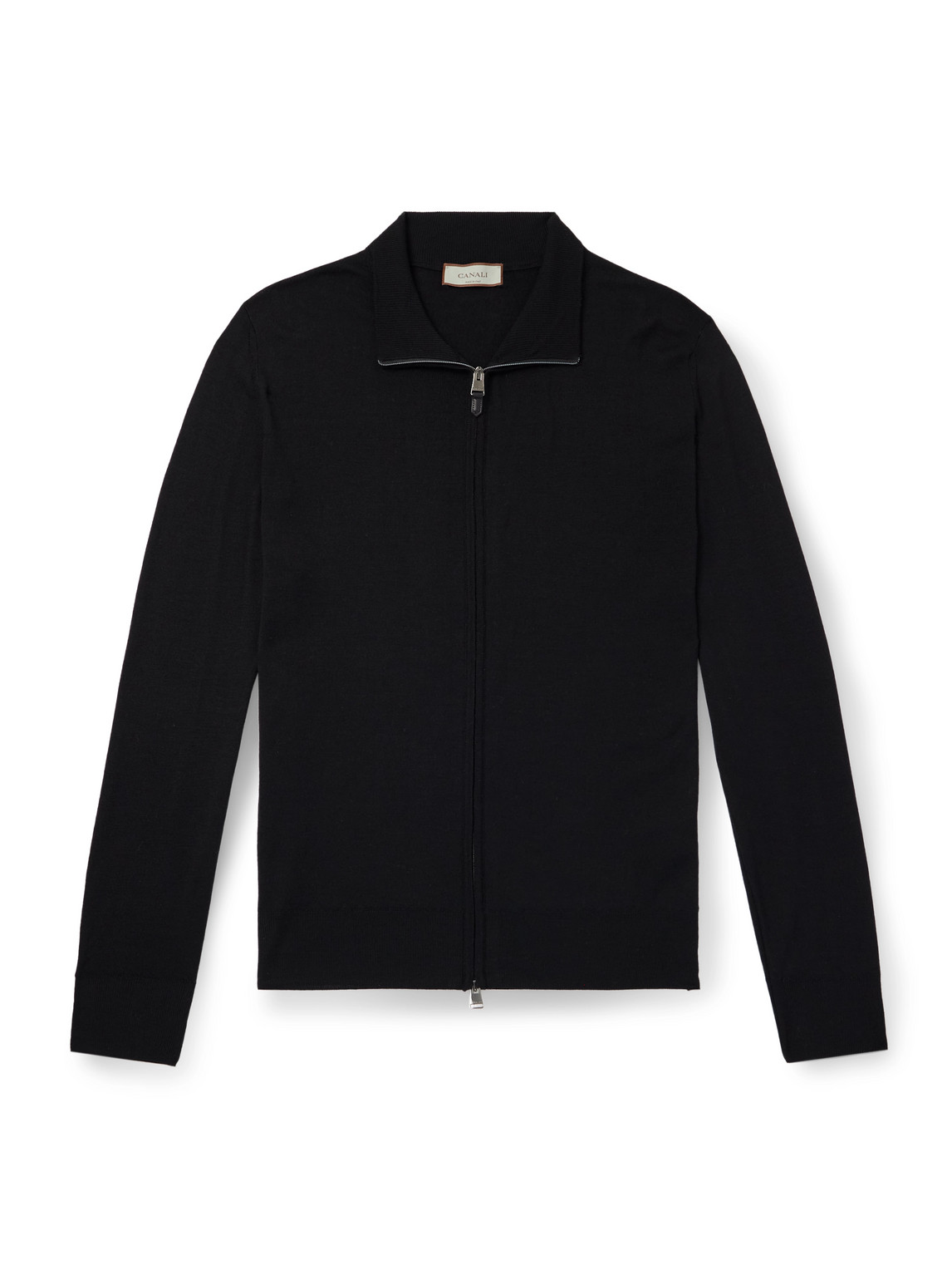 Canali Slim-fit Wool Zip-up Cardigan In Black