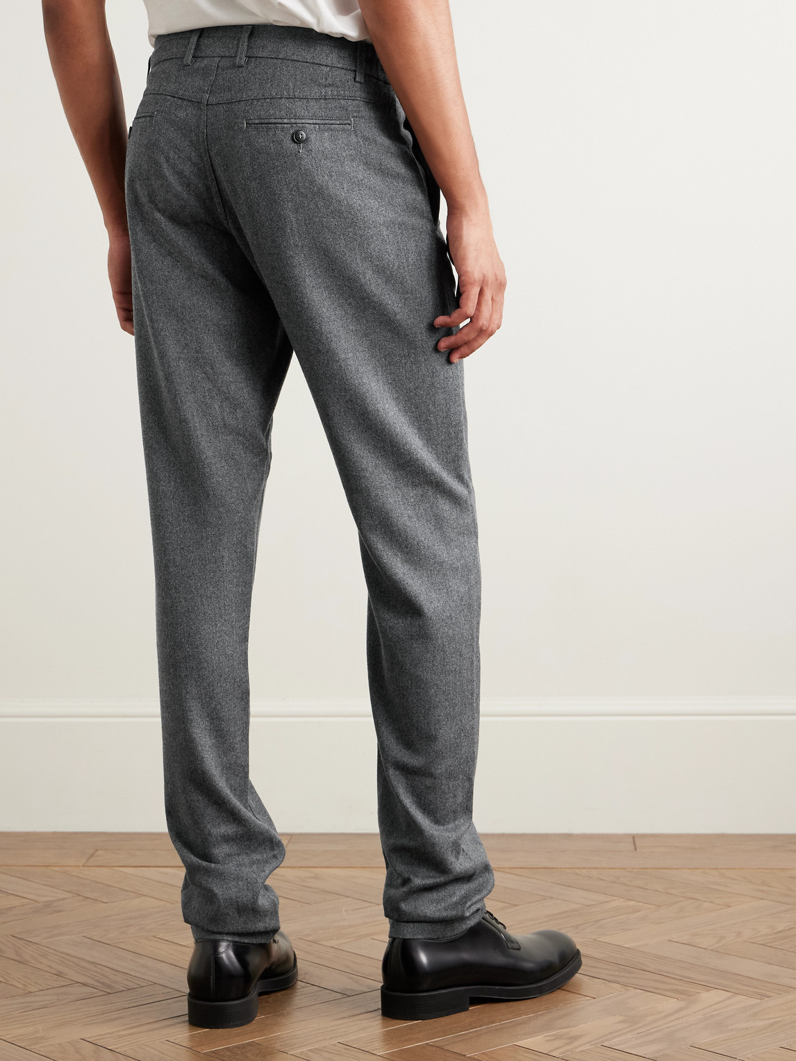 Canali Tapered Wool-flannel Drawstring Trousers In Gray