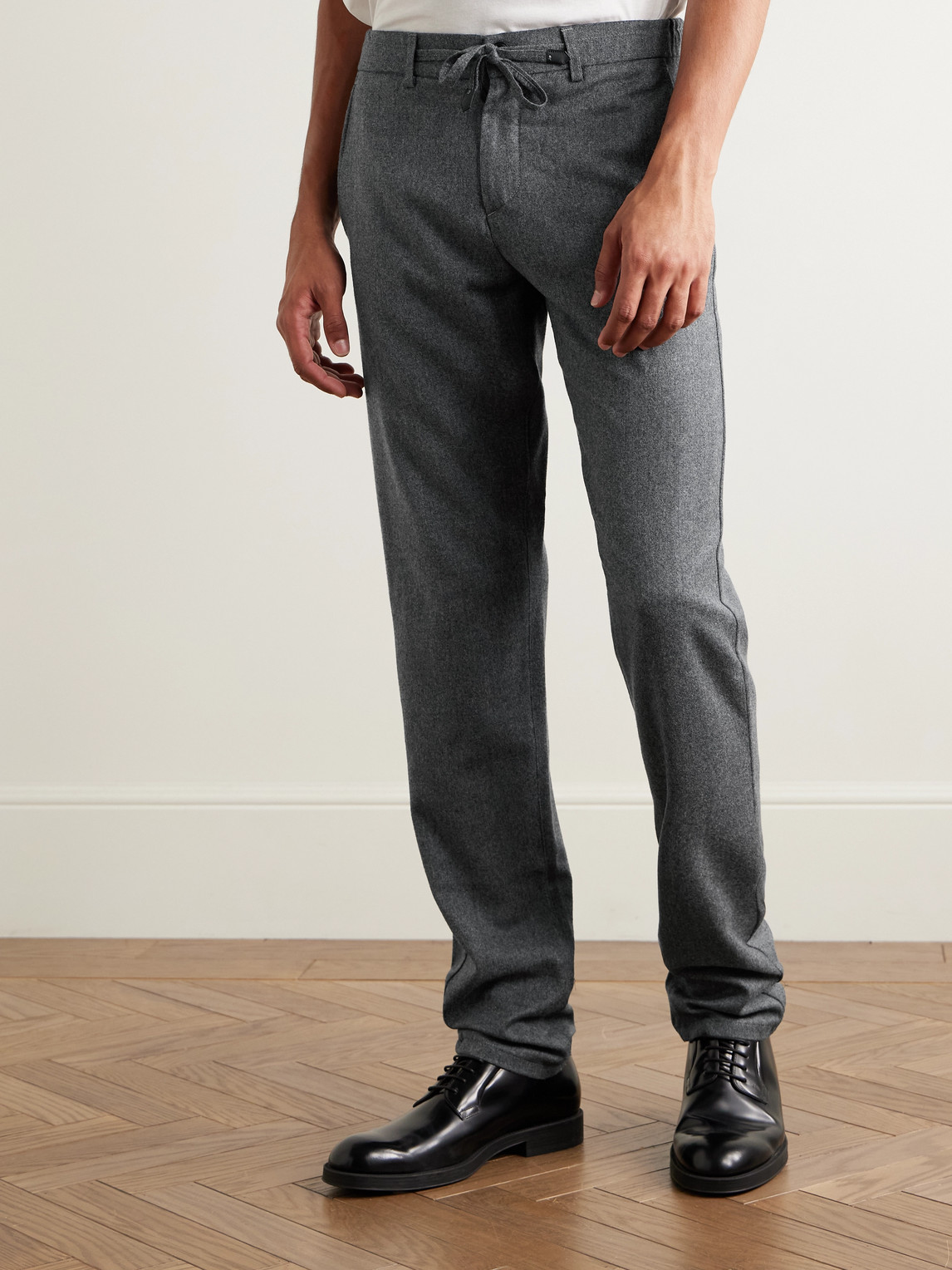 Canali Tapered Wool-flannel Drawstring Trousers In Gray