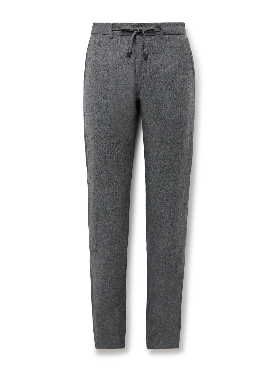 Canali Tapered Wool-flannel Drawstring Trousers In Gray