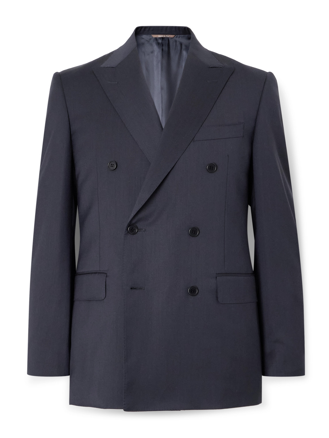 Canali Double-breasted Super 130s Wool Suit Jacket In Blue