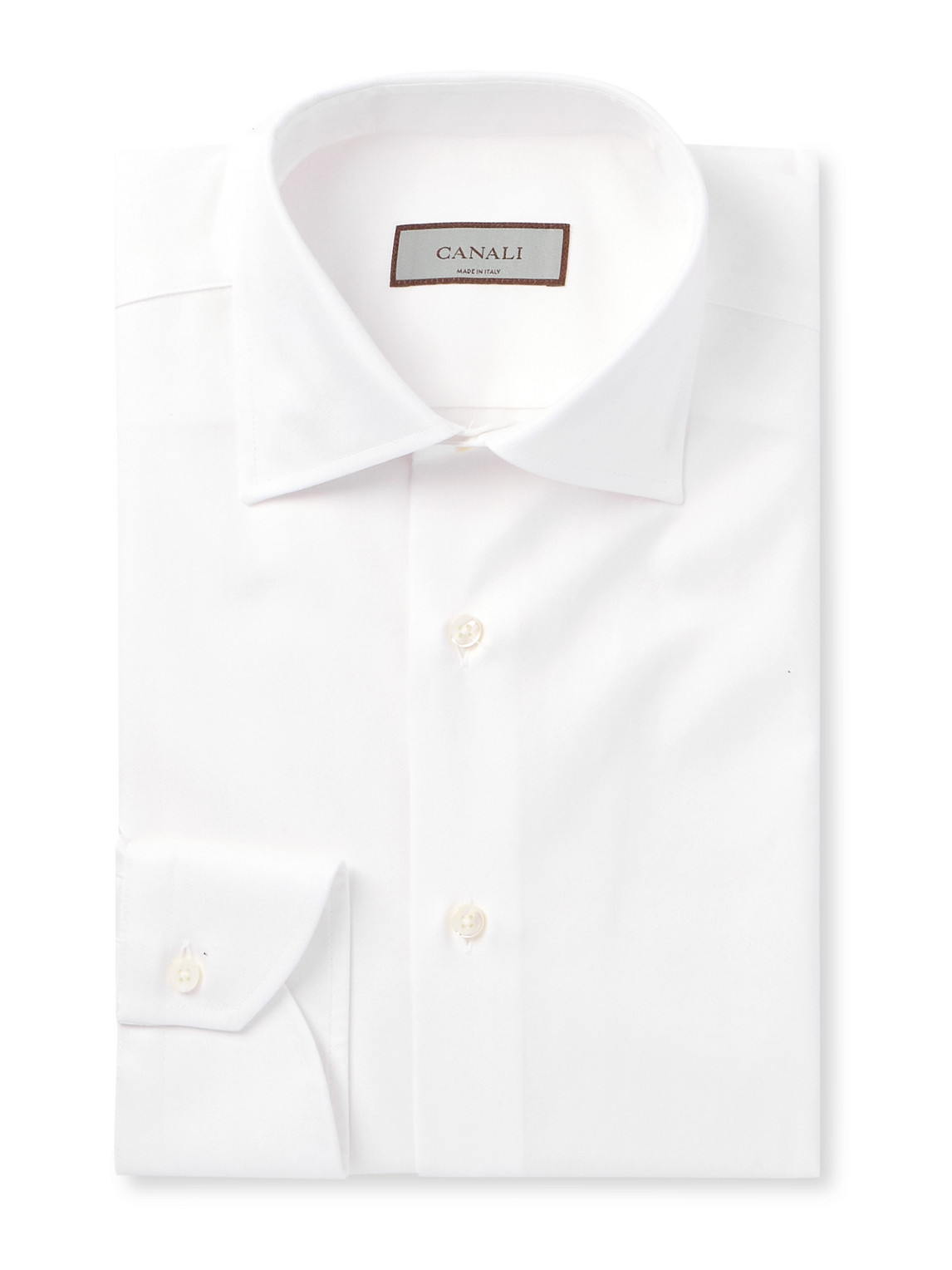 Cutaway-Collar Herringbone Cotton Shirt