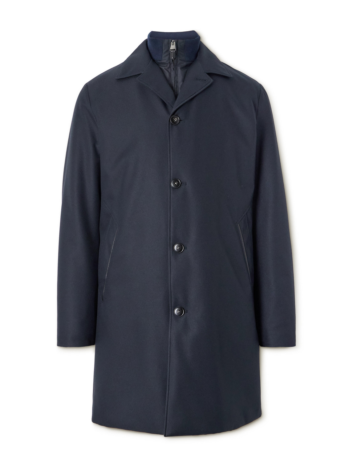 Canali Leather-trimmed Shell Overcoat In Blue