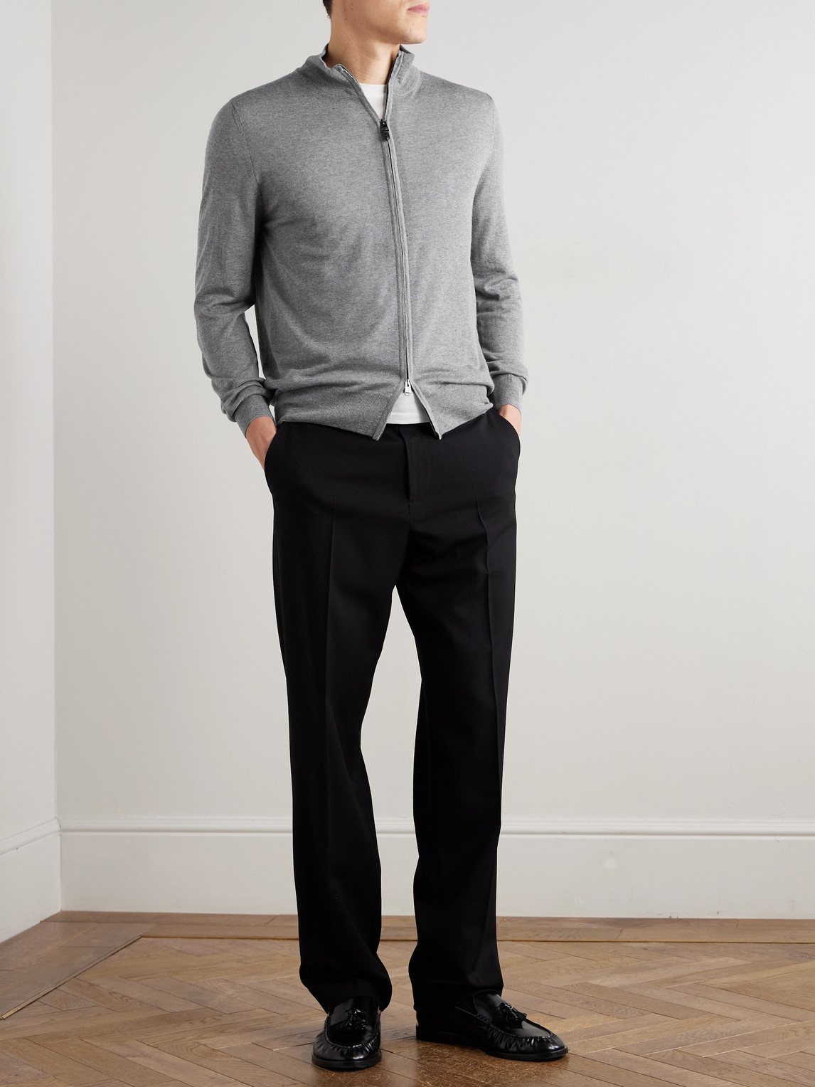 Canali Wool Zip-up Cardigan In Gray
