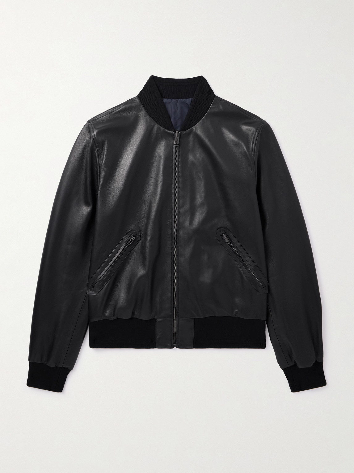 Canali Reversible Leather And Shell Bomber Jacket In Black
