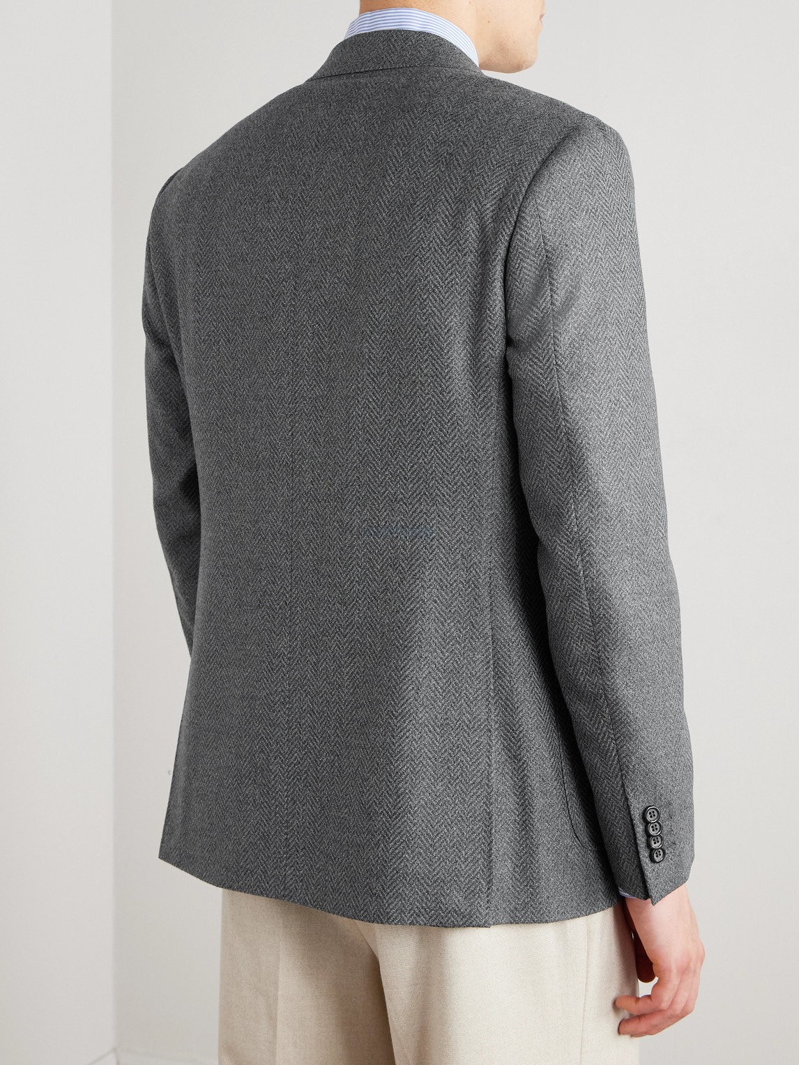 Canali Herringbone Wool Blazer In Gray
