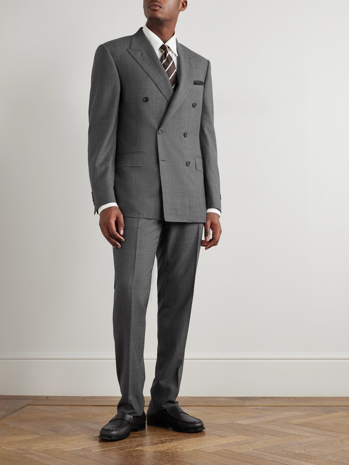 Canali Double-breasted Wool Suit Jacket In Gray