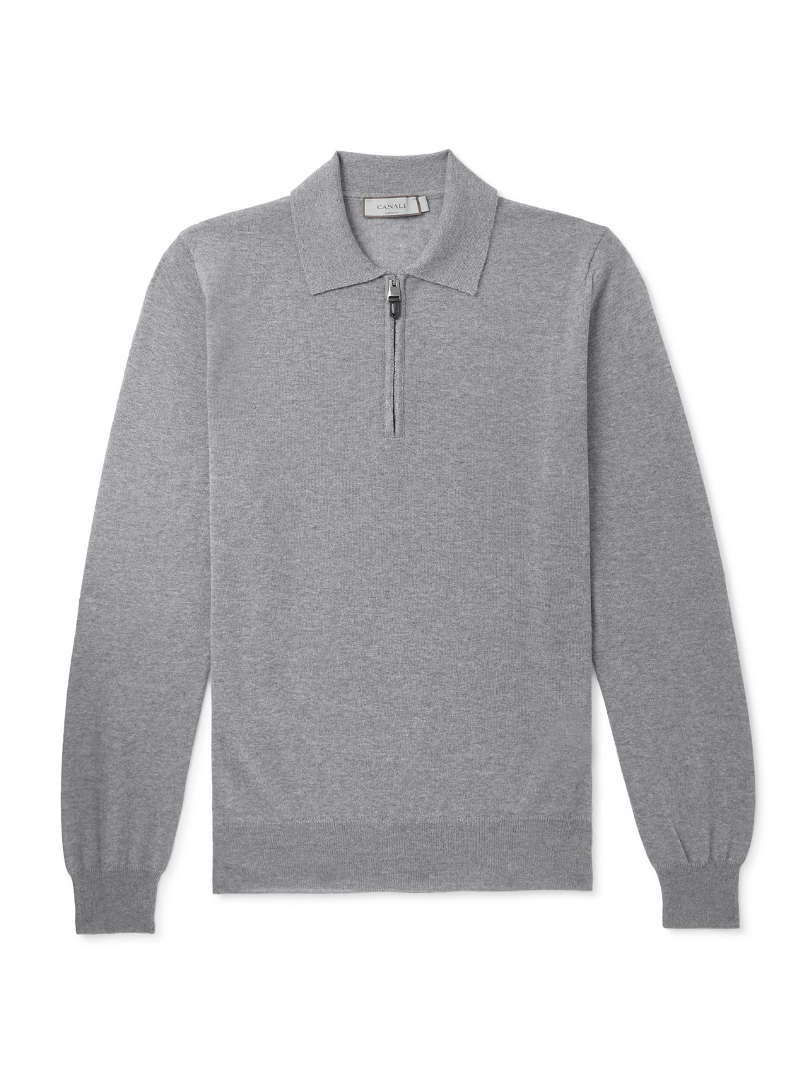 Canali Wool Half-zip Polo Shirt In Gray