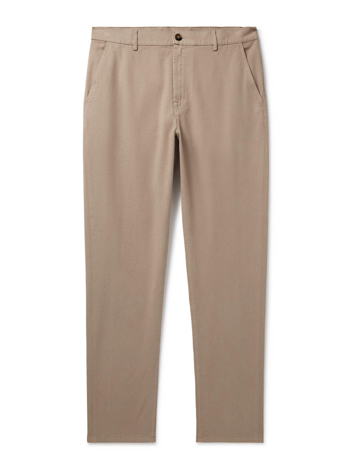 Canali Tapered Cotton-blend Twill Trousers In Neutral
