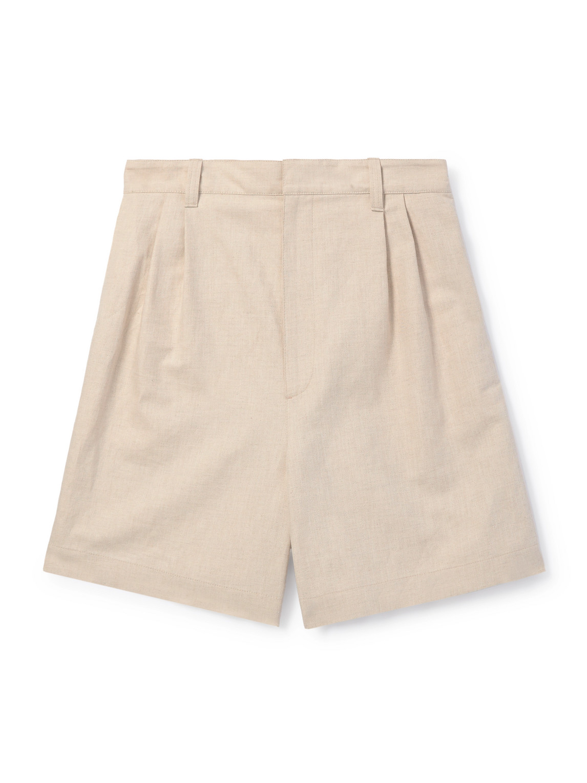 Bottega Veneta Straight-leg Pleated Linen And Cotton-blend Twill Shorts