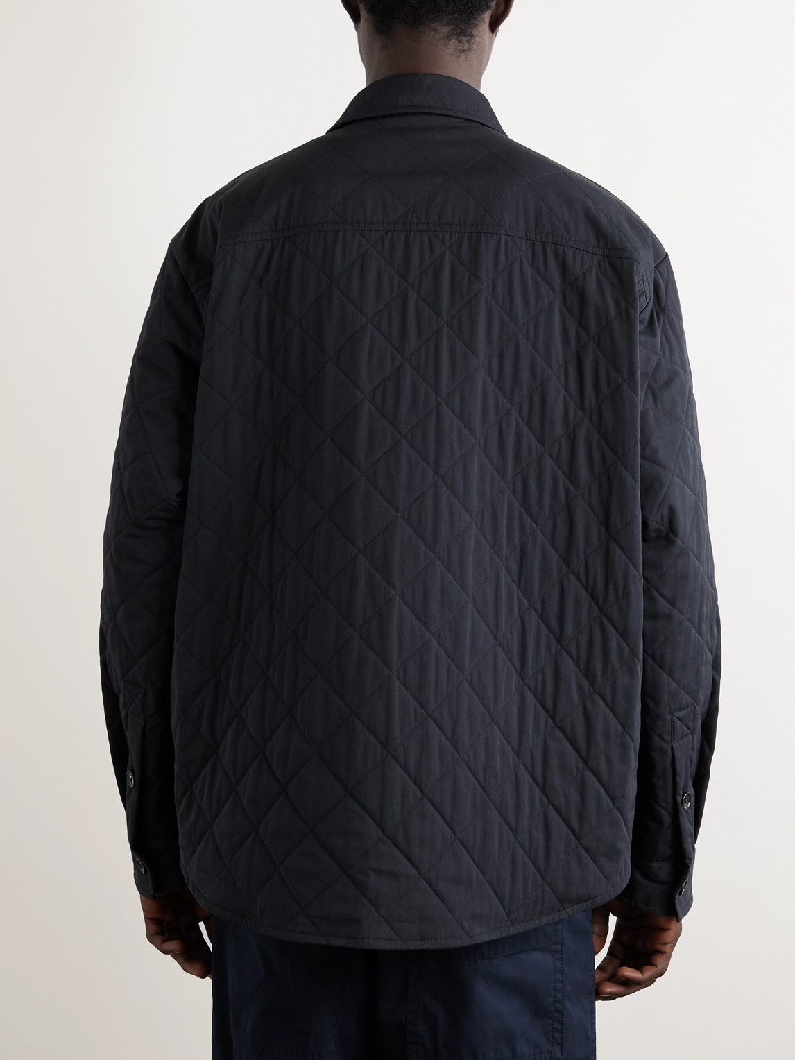 Intrecciato Suede-Trimmed Quilted Cotton-Blend Overshirt