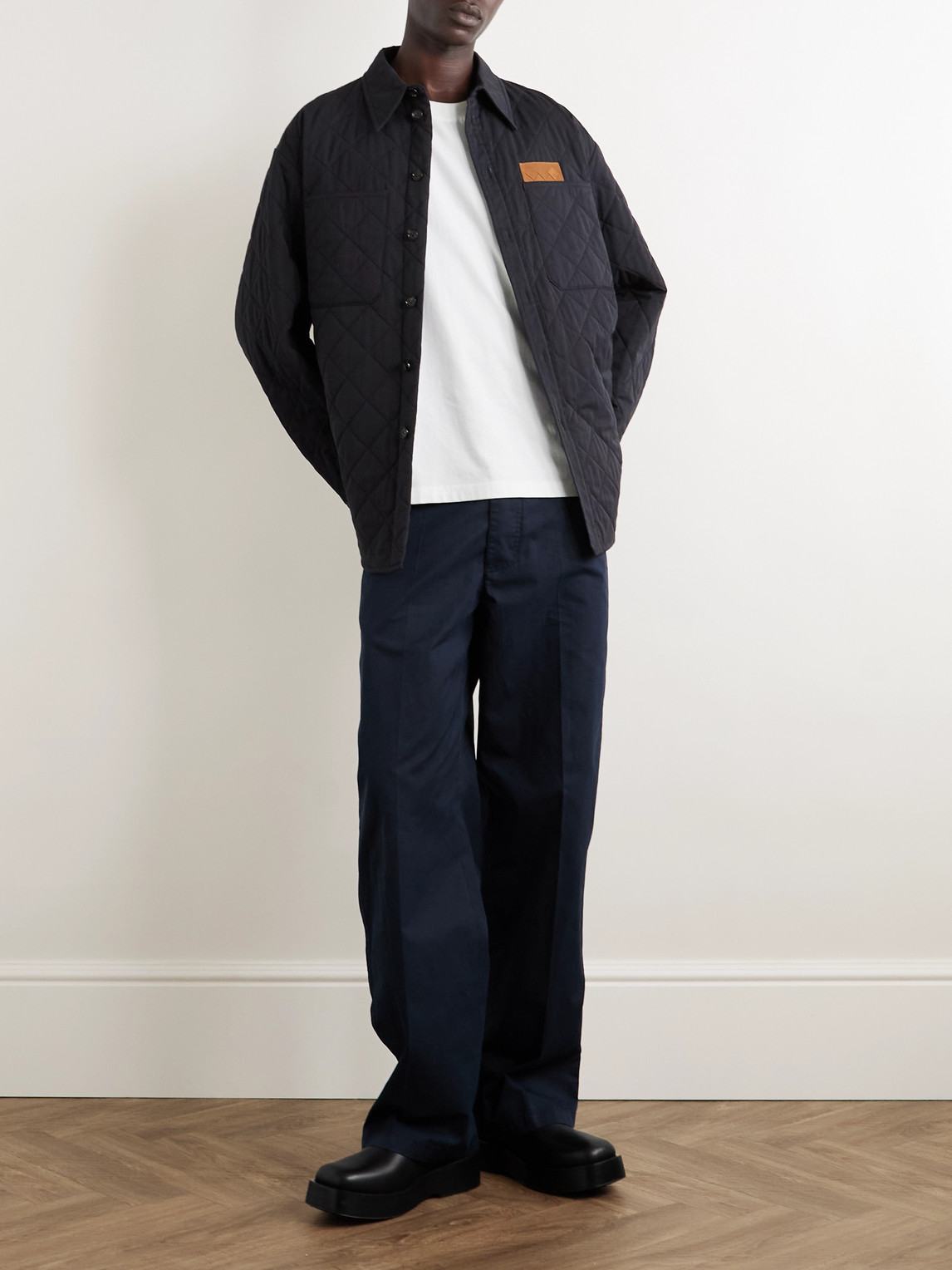 Intrecciato Suede-Trimmed Quilted Cotton-Blend Overshirt