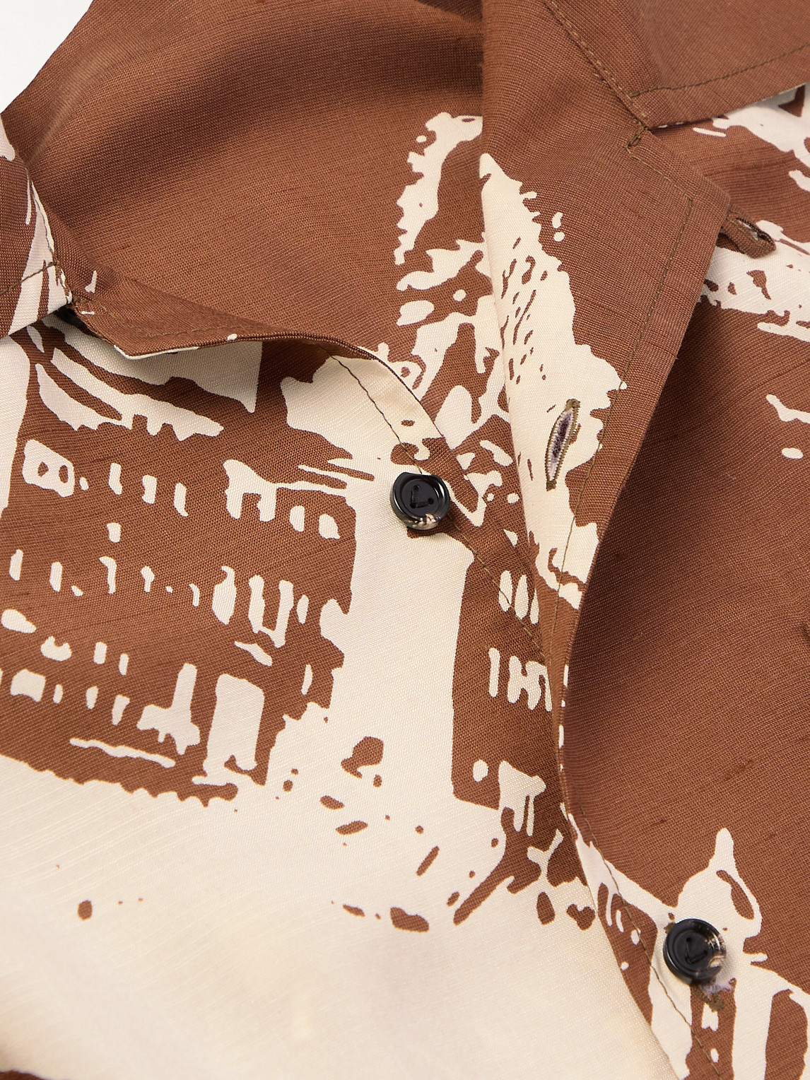  Bottega Veneta - Convertible-collar Printed Silk And Cotton-blend Shantung Shirt - Men - Brown - It 48 