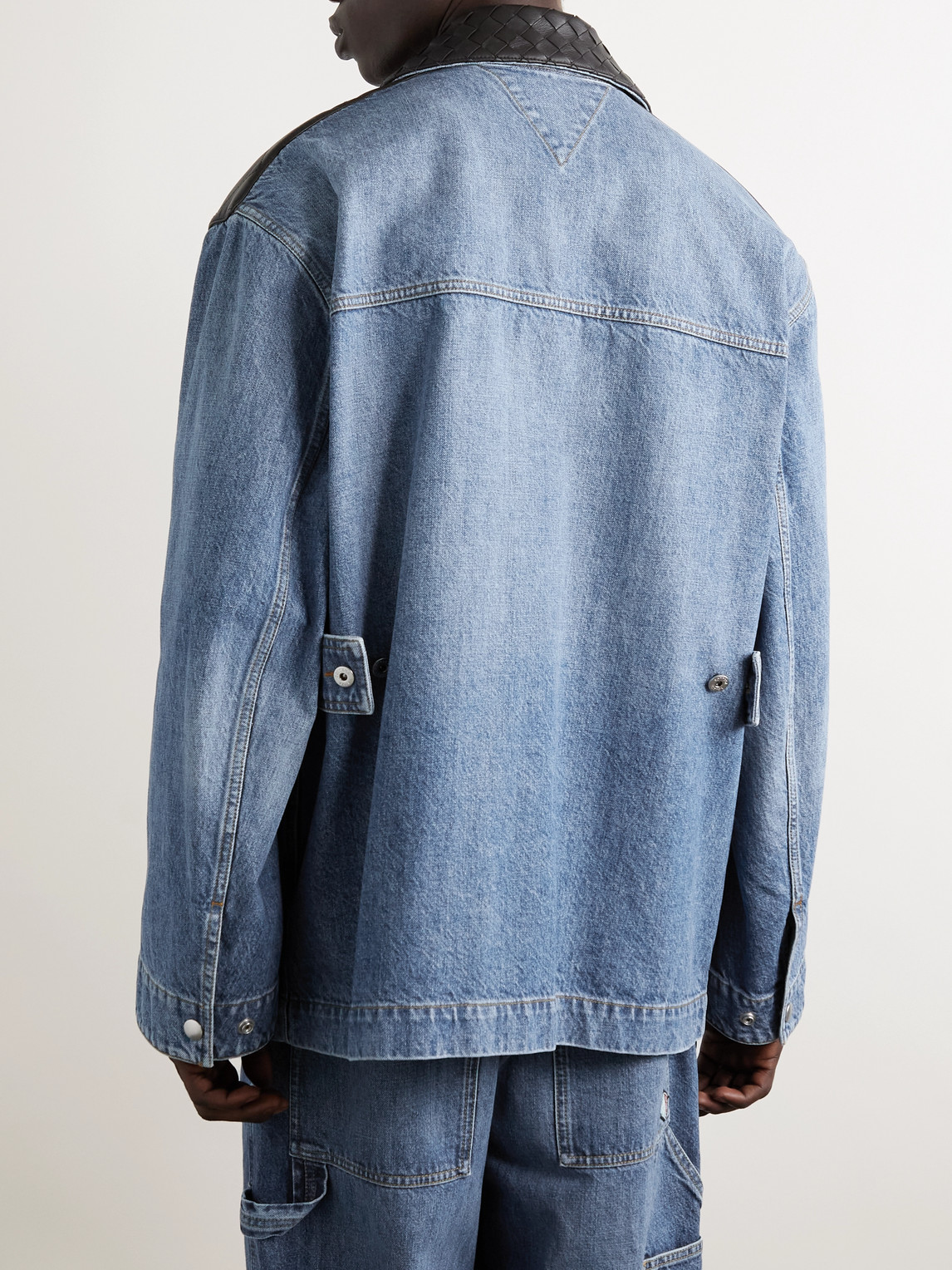 Intrecciato Leather-Panelled Denim Jacket