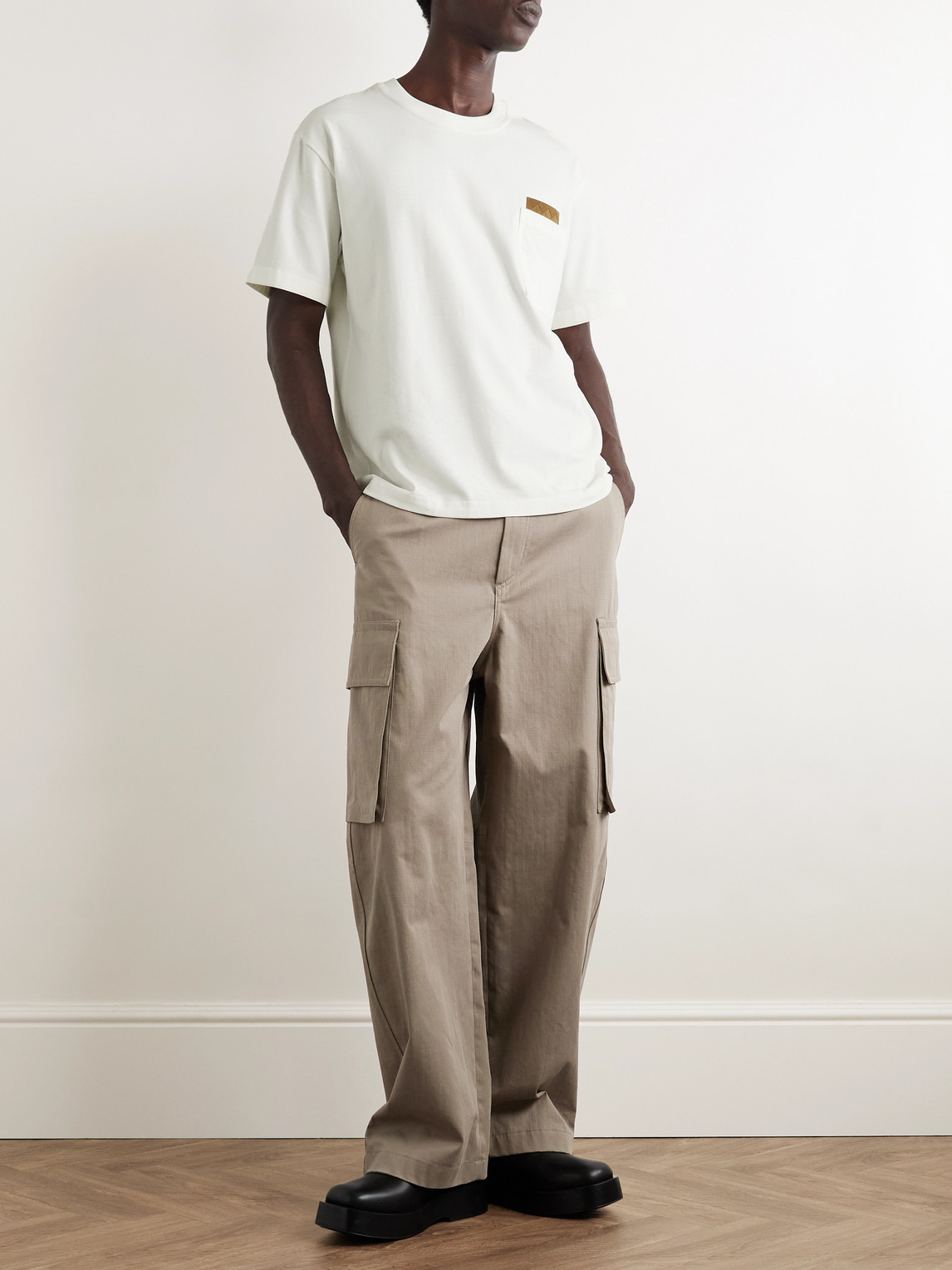 Intrecciato Suede-Trimmed Cotton-Jersey T-Shirt