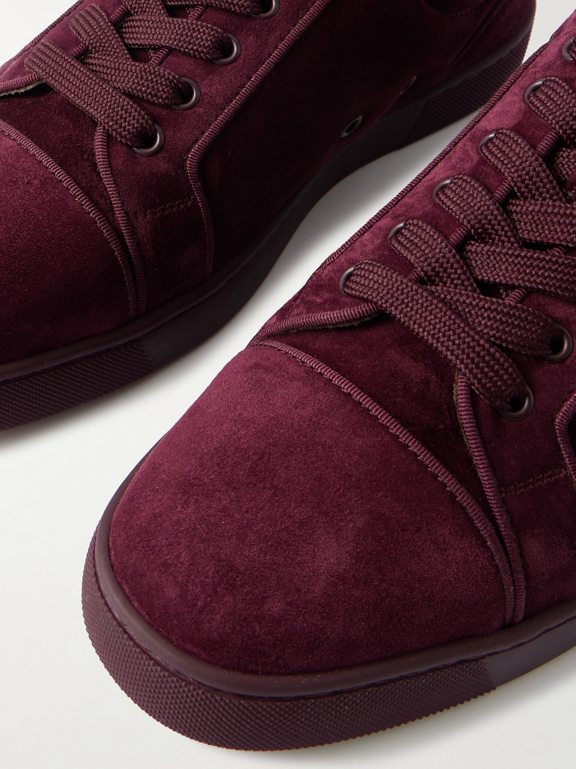 Christian Louboutin Louis Junior Grosgrain-trimmed Suede Sneakers In Burgundy