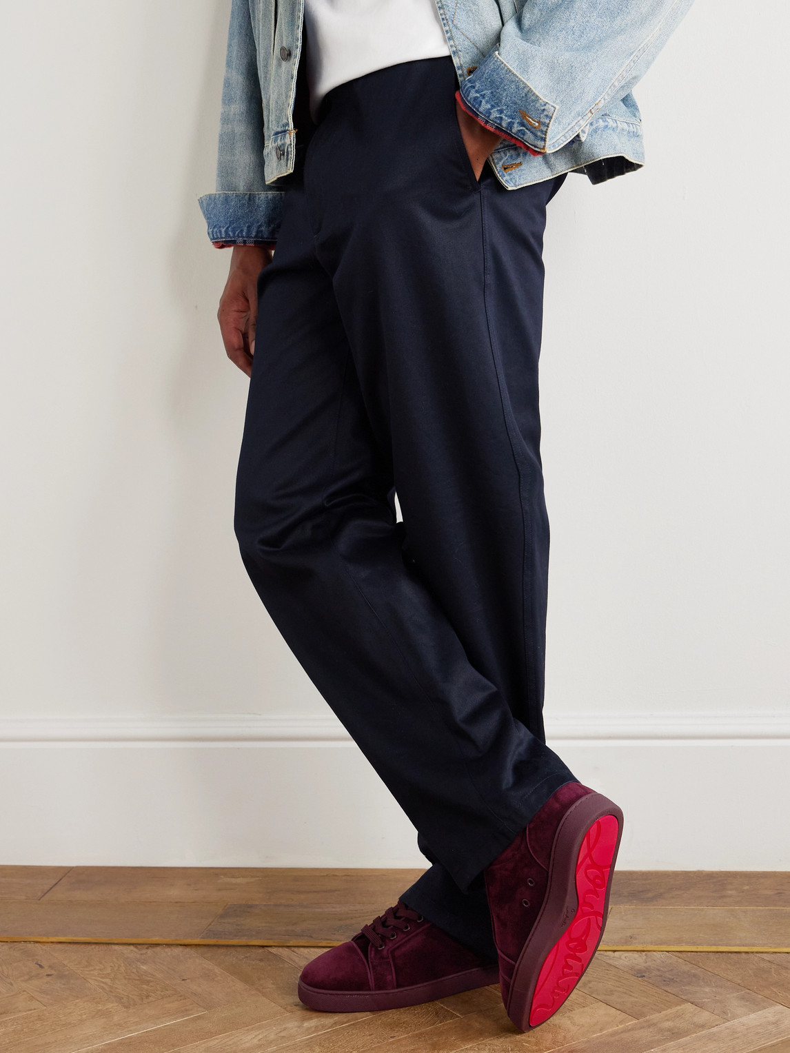 Christian Louboutin Louis Junior Grosgrain-trimmed Suede Sneakers In Burgundy