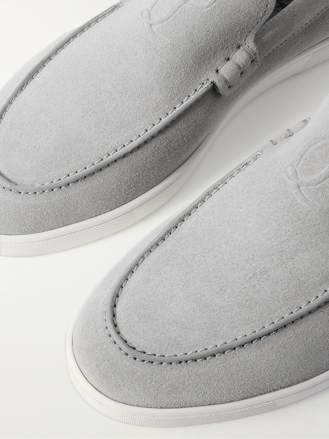 Christian Louboutin Moonboat Suede Loafers In Gray