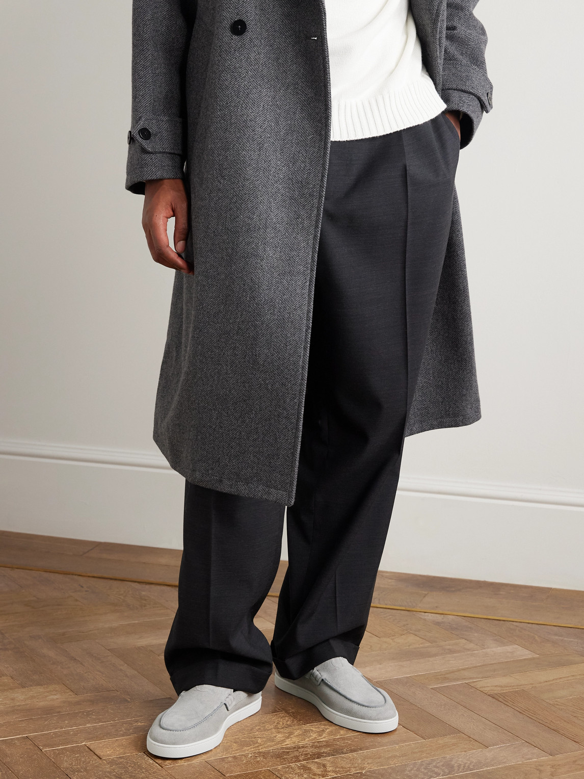 Christian Louboutin Moonboat Suede Loafers In Gray